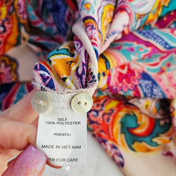 Fig & Flower Anthropologie Boho Paisley Tunic Dress Medium Colorful Spring Artsy - Picture 13 of 16